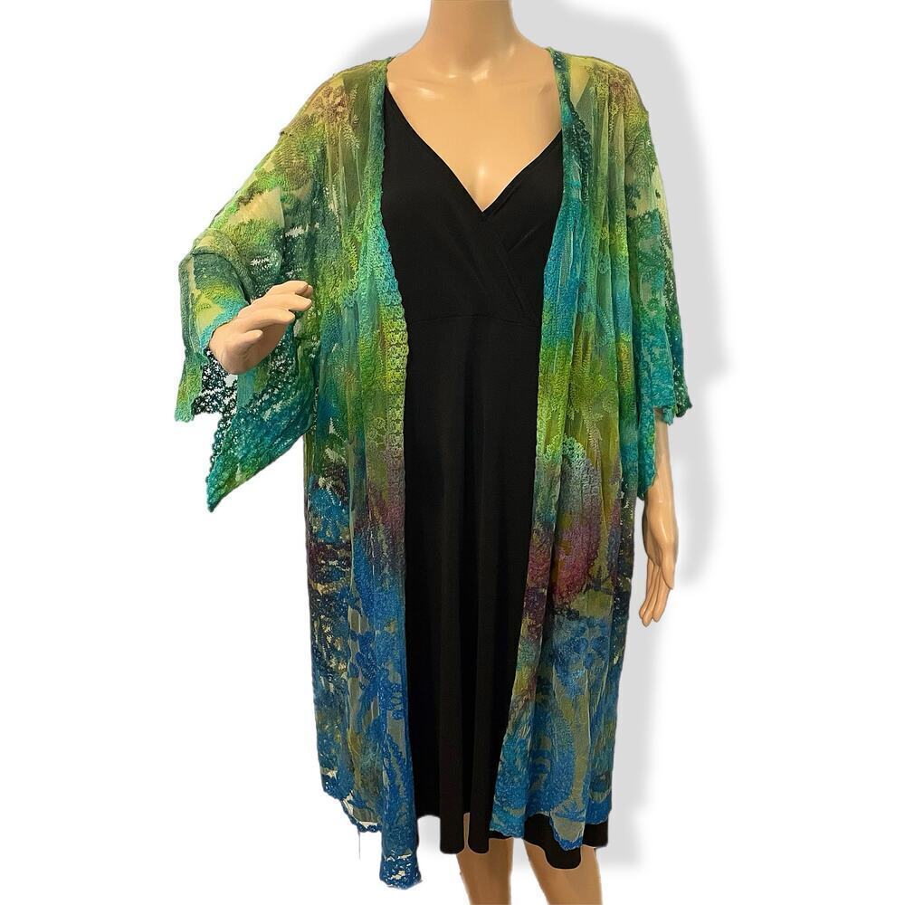 handmade tie dye ladies kimono duster lace swim cover up XXL/XXXL